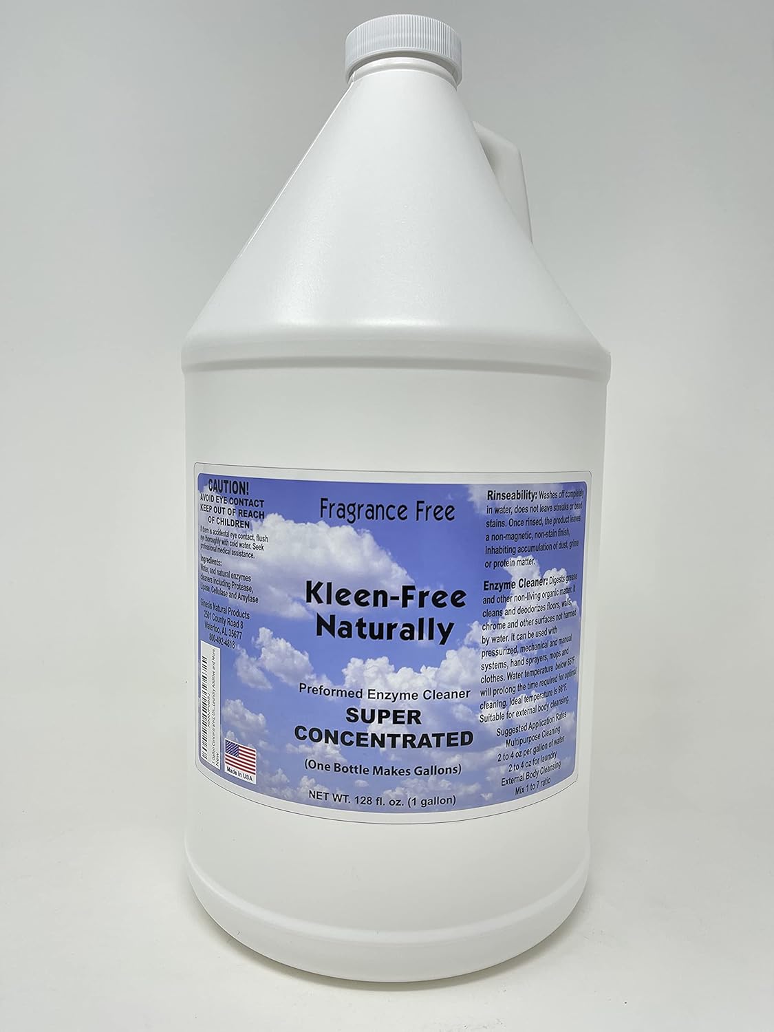 1 Gallon Concentrated, Unscented Fragrance Free, Kleen Free Naturally, Natural, Non-Toxic, Enzyme Solution and Multi-Purpose Product, Cleaner, Laundry Additive and More: Industrial & Scientific