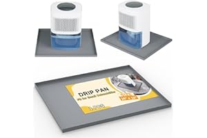 Powrocket Dehumidifier Drip Pan for Leaks, 16'' x 12'' Dehumidifier Mat with Raised Edge, Non-Slip Waterproof Drip Pan for Dehumidifiers, Prevent Water Leakage and Floor Damage, Gray