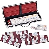 Doublefan Rummy 106 Tiles Large Rummy with 4 Sturdy Racks& Instructions Rummy Tiles with Aluminum Case Suit for 2-4 Players