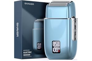Emochies Portable Electric Razor for Men: Foil Shaver for Beard/Face - LED Display USB-C Fast Rechargeable - IPX7 Waterproof for Travel & Home - Deep Blue