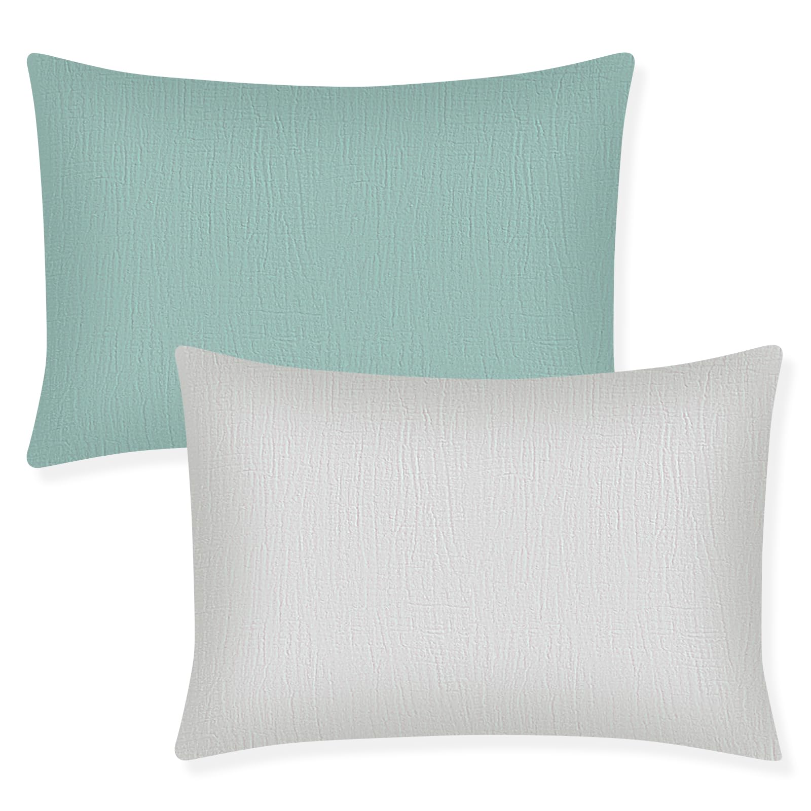 Winmany Toddler Cotton Muslin Pillowcases - Baby Girl Boy Pillow Case Travel Cushion Covers with Envelope Design - Cot Bed Accessories - Fit for 13"x18", 14" x 19", 12"x16" Pillows (Green+Light Grey)