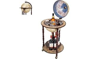 MEDIMALL Wood Globe Bar Liquor Cabinet, 16th Century Italian Replica Bar Stand for Liquor, Wine, Stemware, Vintage Alcohol Cart w/Liquor Shelves, Globe Bar Cart for Living Room, Dining Room