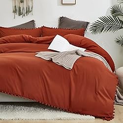 Luxlovery Pom Pom Burnt Orange Comforter Queen Boho