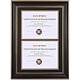 Space Art Deco, 14x20 Double Picture Frames for Two 8.5x11 Inch Certificates, Documents and College Degree, Wall Mounting, Black with Ornate Gold Trim