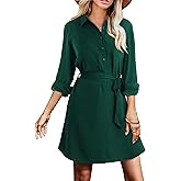 Amoretu Womens Shirt Dresses Long Sleeve Button up Work Dress with Pockets