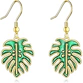 YAFEINI 18K Gold Plated Palm Leaf Earrings 925 Sterling Silver Monstera Leaf Dangle Earrings Tropical Plant Jewelry Gifts for women