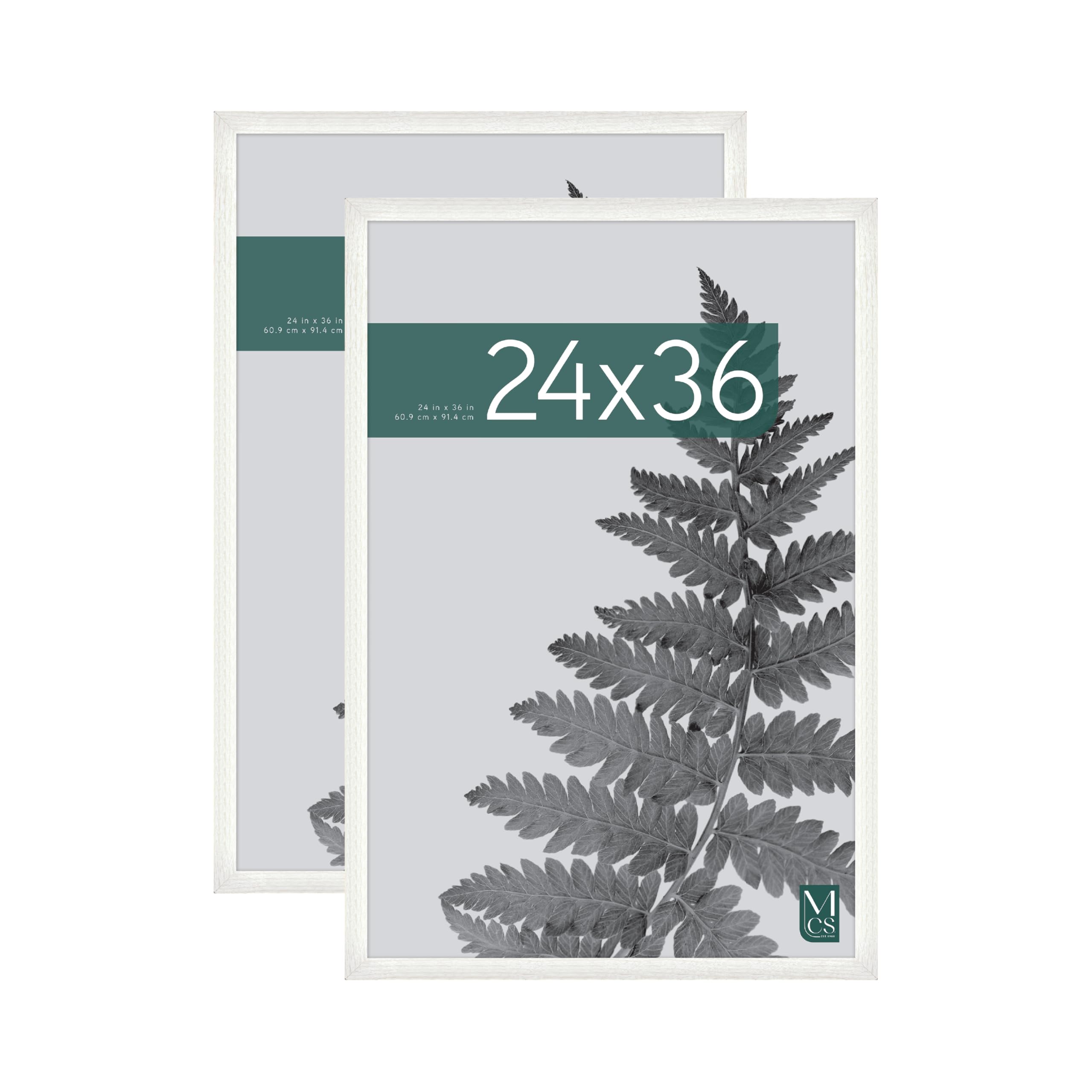 MCS Studio Gallery 24x36 Poster Frame White Woodgrain Engineered Wood, Vertical & Horizontal Wall Hanging Large Picture Frame for Photos, Posters & Art Prints (2-Pack) Image