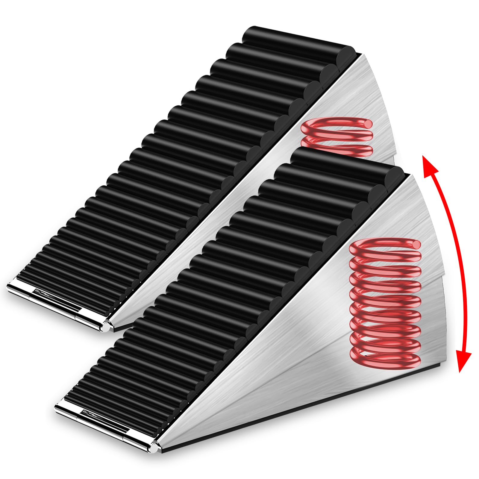 Photo 1 of 2 Pack Strongest Heavy Duty Door Stopper Wedge - Spring Large Door Stoppers, Tall Door Stoppers for Bottom of Doors, Metal Door Stop 3 Inches High, Non-Slip Rubber Doorstop, Suits Carpet, Tile, Wood