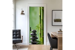 Door Stickers Peel and Stick Door Mural Bamboo Balance Bamboo Pictures Calm Zen Spa Zen Yoga Room Removable Wallpaper 30.3''x