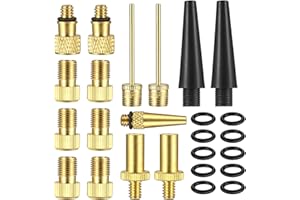 RUGLAMZHIP Bike Valve Adapter Set, 25pcs Presta Valve Adapter, Presta to Schrader to Presta Valve Adapter for Bicycle Tube Bike Pump Adapter Air Compressor, Include Valve Caps, Pump Needle, Seal Rings