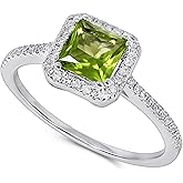 KOKAV 14K White Gold Genuine Peridot 1Ct Princess Cut, Diamond Ring. Size 7