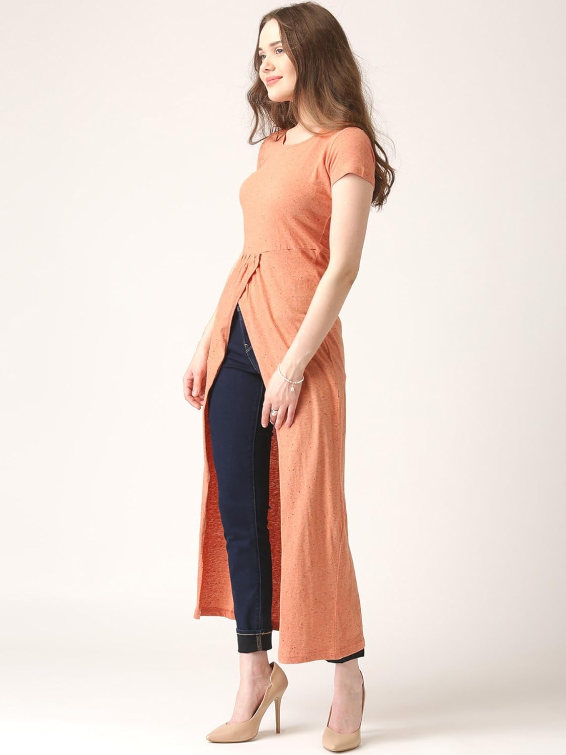 marie claire women orange longline top (mc10208)