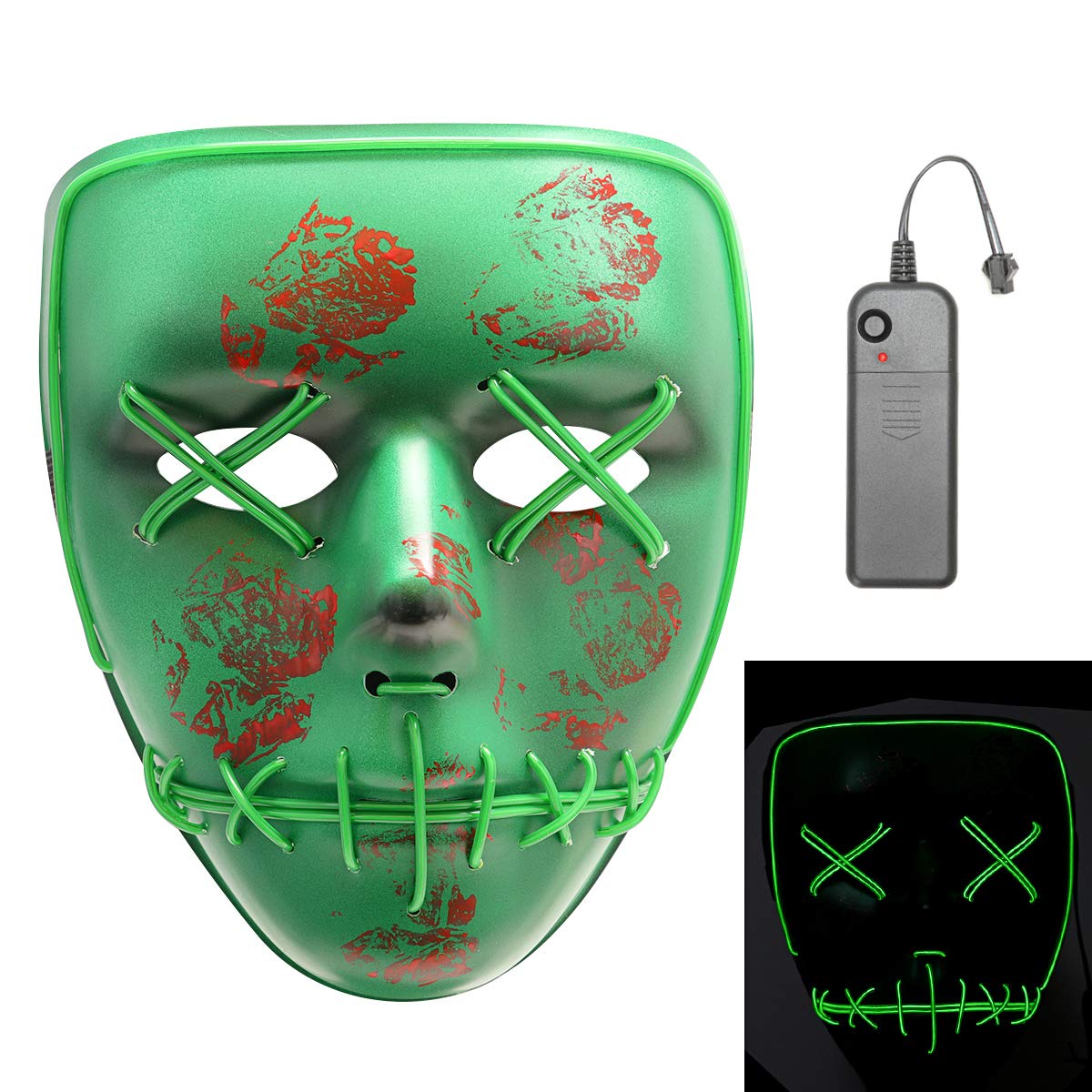 Monstleo Scary Mask Halloween Cosplay Led Costume Mask El Wire Light Up Mask for Halloween.Christmas,Festival Parties
