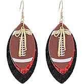 Football Earrings for Women Colorful Layered Leather Football Dangle Earrings Game Day Earrings Lightweight Funny Rugby Sports Accessories Jewelry Gifts