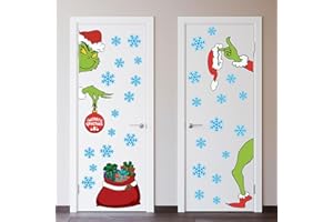 EMPOF Christmas Door Decorations, Large Size Christmas Door Stickers Decals with Snowflakes, Griinchs Christmas Indoor Outdoor Decorations for Home Room Wall Window Office Garage Mall