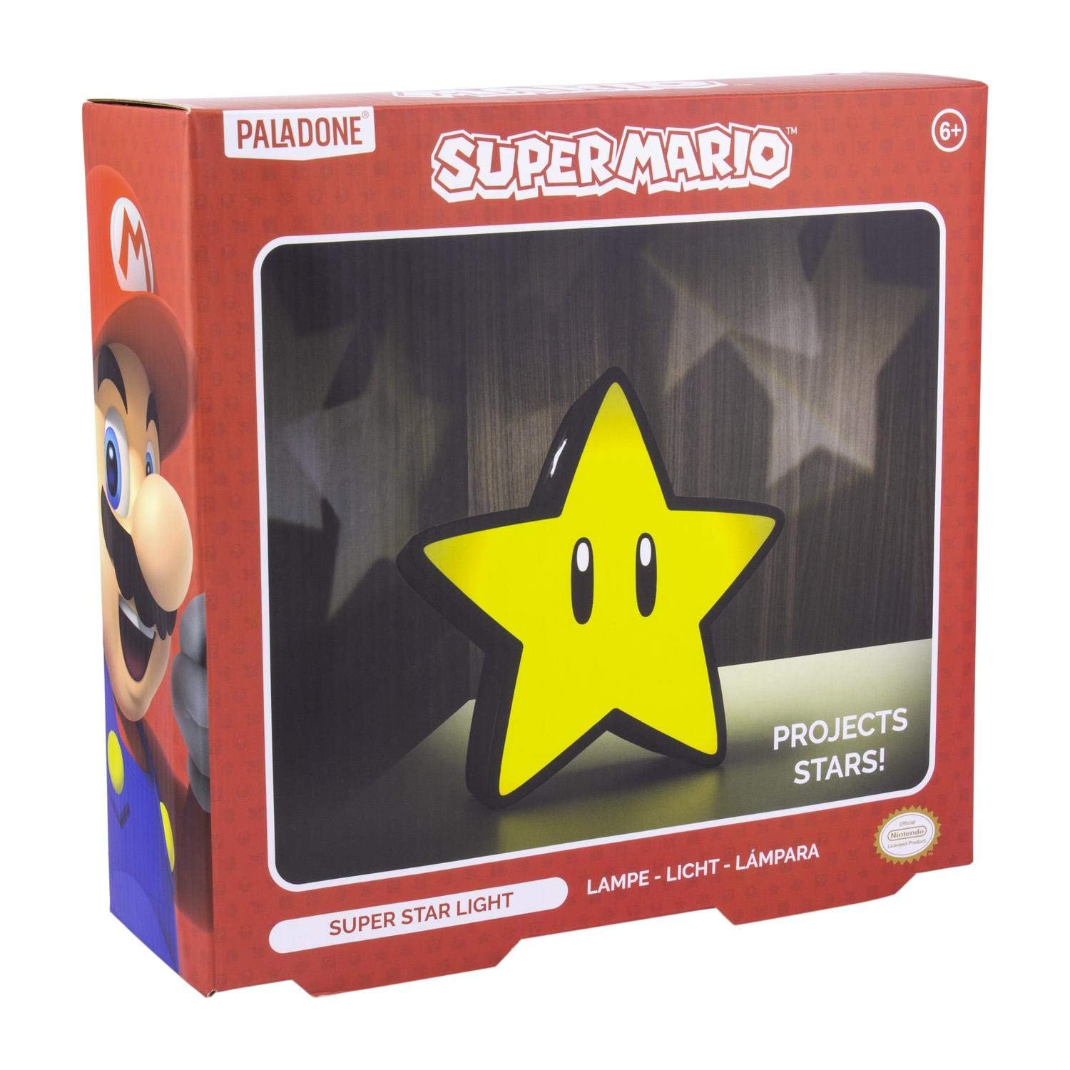 Paladone Mario Bros Super Star Projector Lamp - Officially Licensed Nintendo Decorative Mood Light for Home or Office Decor, Novelty Retro Gaming Gift, Battery Powered
