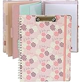 Clipboard Folio Spiral Folder Board,5 Extra Folders with 10 Storage Pockets,Refillable Lined Fillable Notepad,Folded Clipboard with Storage,Suitable for Office,School and Student (Pink Love Flower)