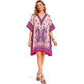 Miss Lavish London Womens Plus Size Short Kaftan Beach Tunic Quick Dry Cruise Resort Wear Swim Coverup