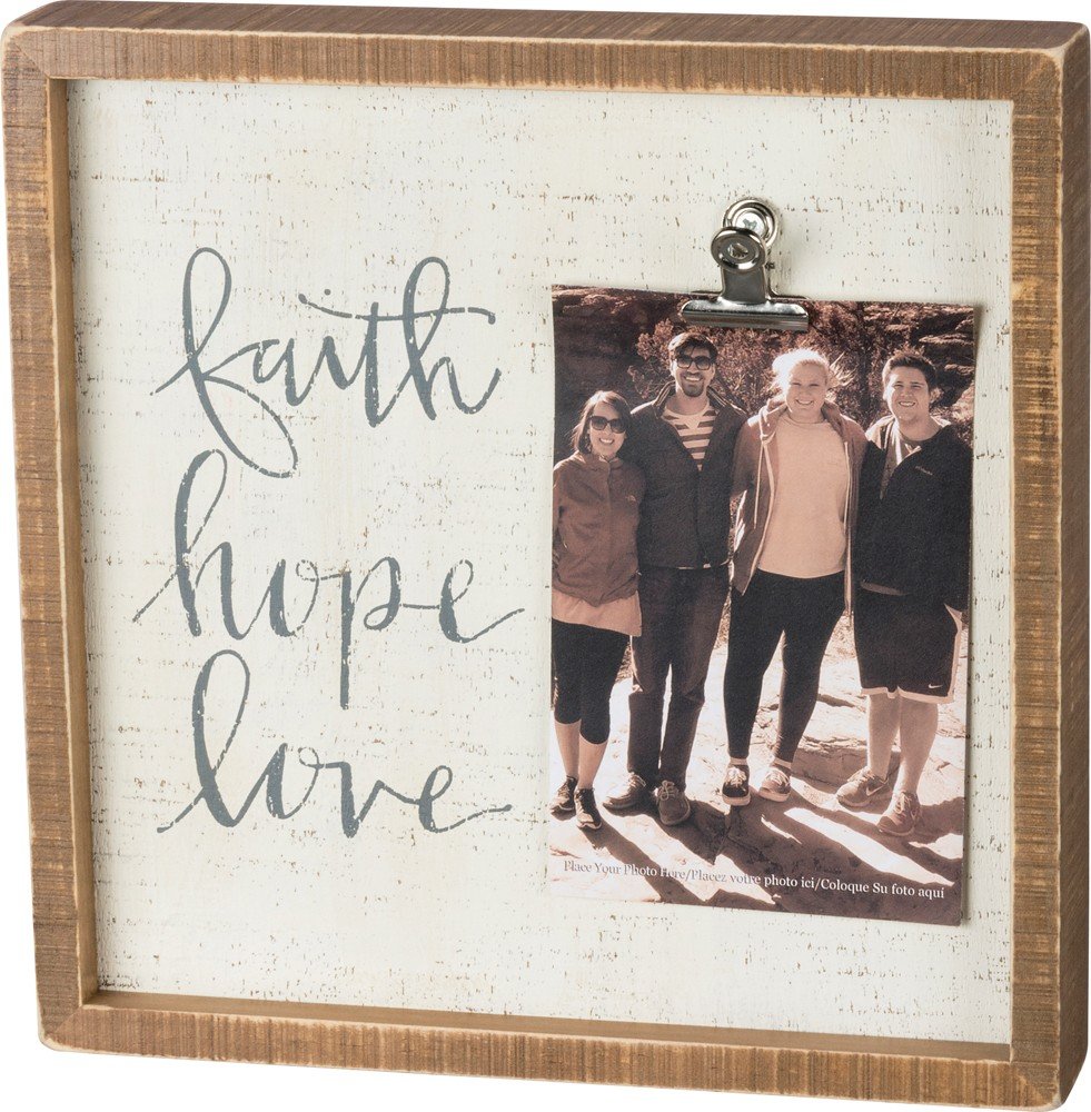 Primitives by Kathy incorporated Inset Wooden Picture Frame with Painted Quotation Faith, Hope, Love - Decorative Box Sign and Photo Holder