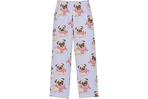 Emelivor Winter Pug Purple Pajama Pants Elastic Waist Pajama Bottoms with 2 Pockets Jogger Pants S