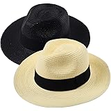 2-Pack Beach Hats for Women Summer Straw Sun Hats Women's Wide Brim Fedora Hat UV Protection Fashion Travel Accessories