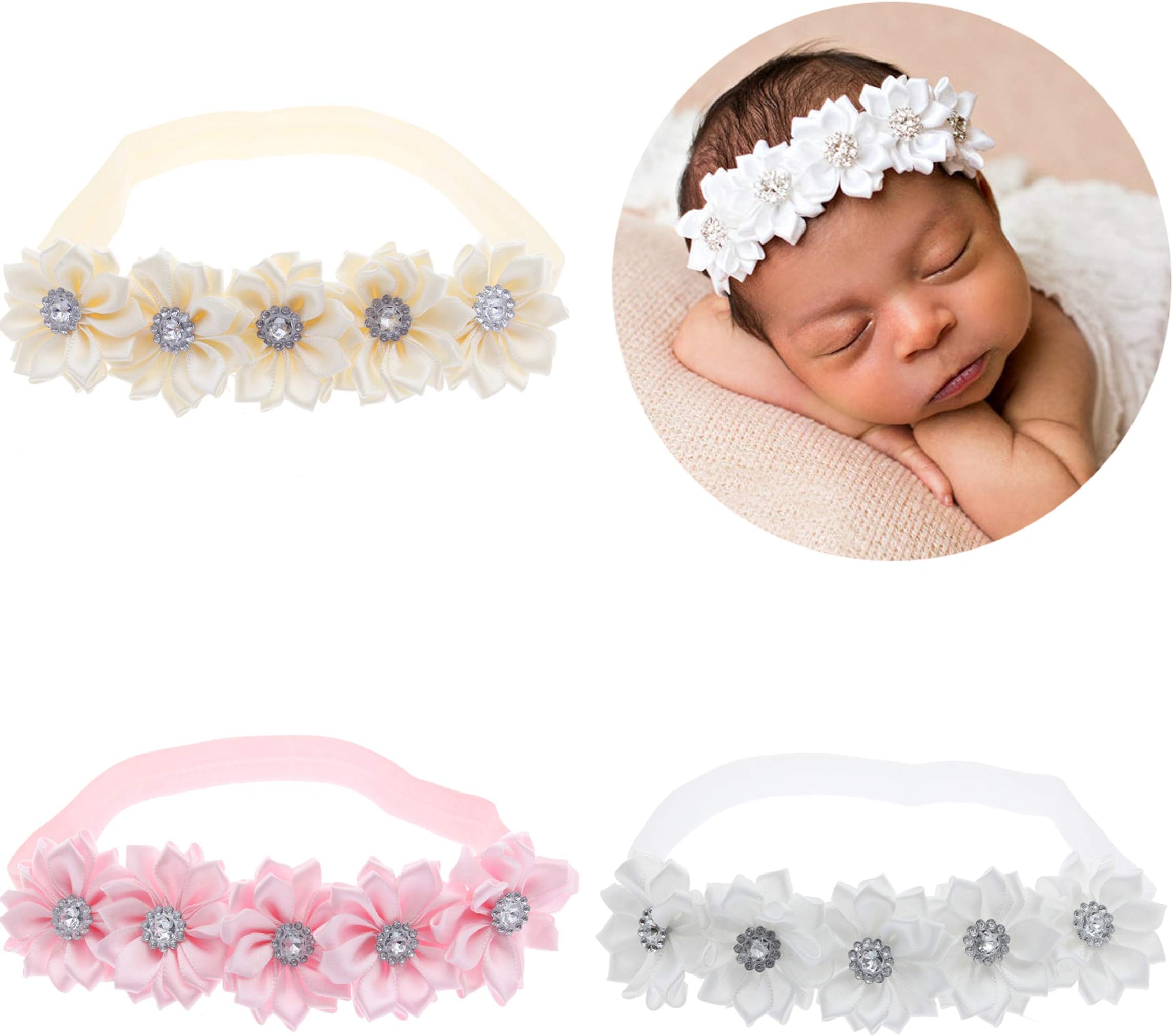 lebo Baby Girl Headbands with Bows Baby Baptism Headbands 3pcs/lot