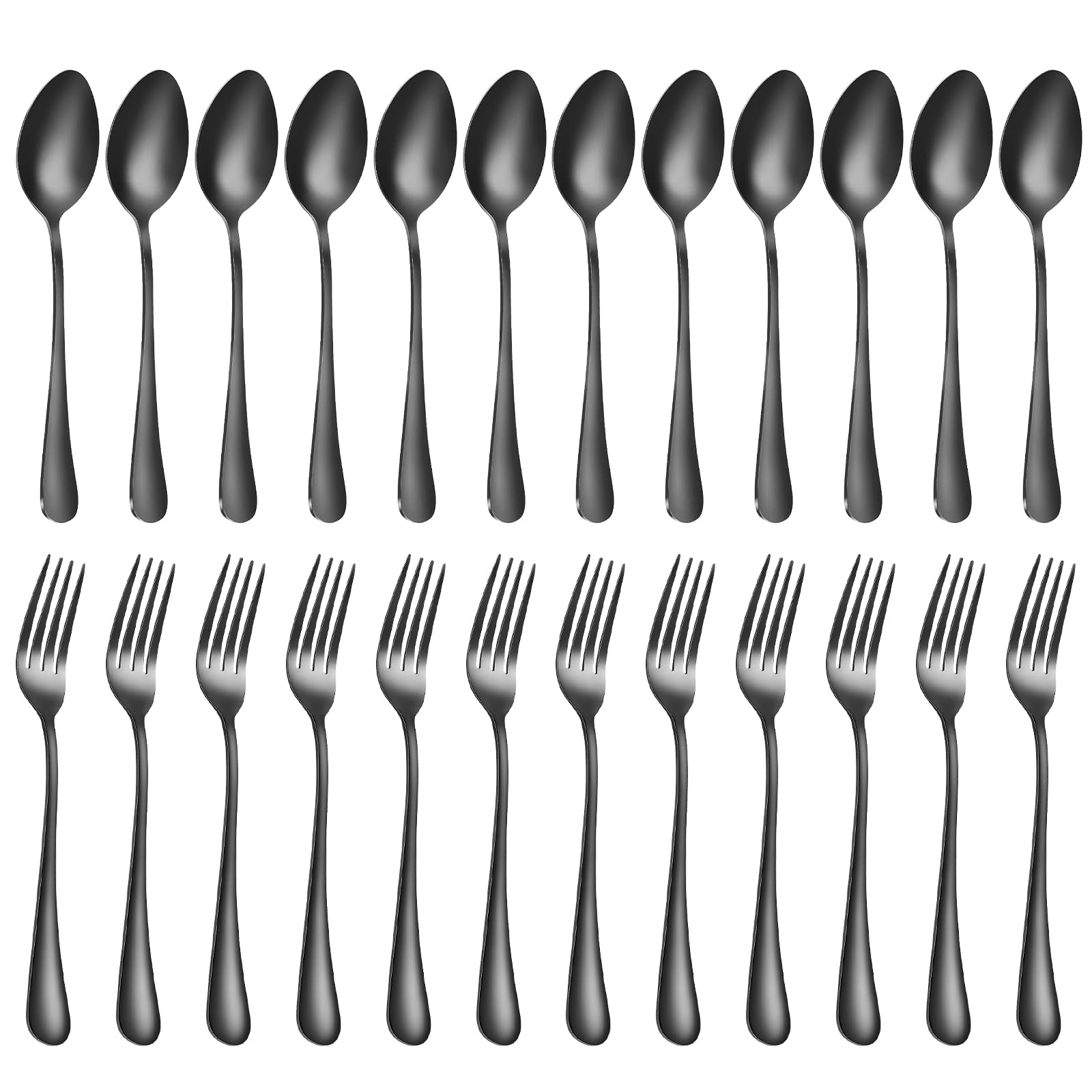 Photo 1 of *** PARTIAL SET/ 6 OF EACH *** Forks and spoons silverware set 24pcs black spoons and forks set Durable Dishwasher Safe black silverware for home kitchen stainless steel