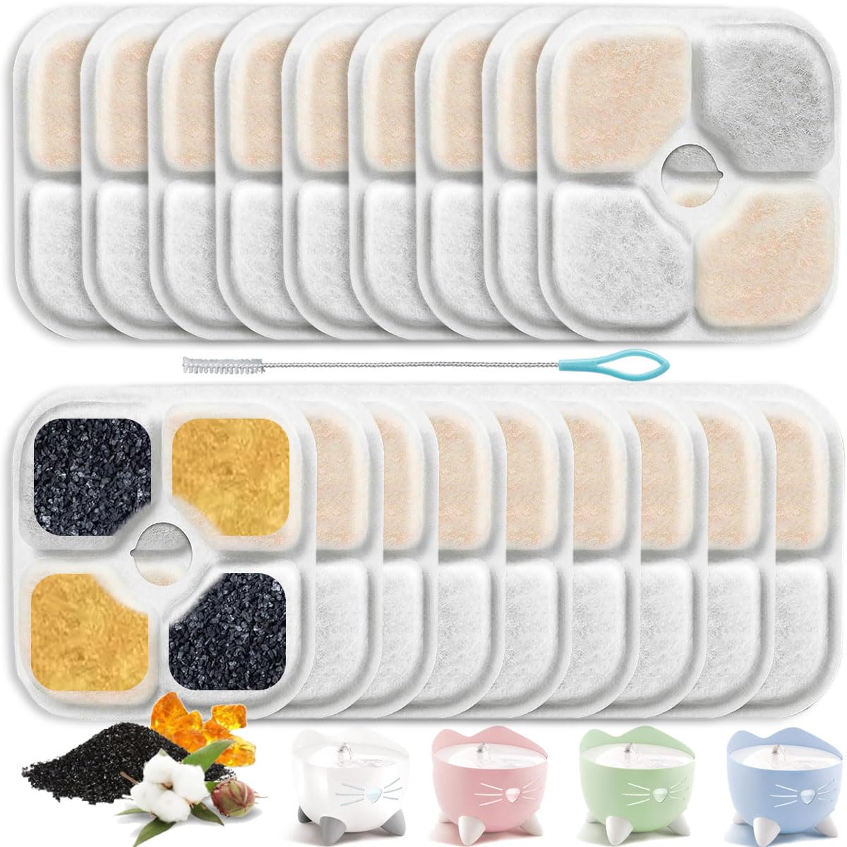 Acmerota Cat Water Fountain Filters for Catit Pixi Cat Drinking Fountain 18-Pack Pet Fountain Filter Replacement for PIXI Cat Fountains for Drinking 68oz/2L 85oz/2.5L, Triple Action Water Filter