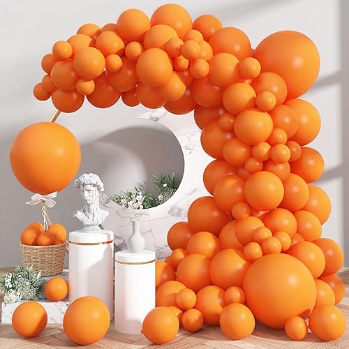 Orange Balloons, 113Pcs Matte Orange Balloon Arch Garland Kit Different Sizes, 5/10/12/18In Latex Balloons for Birthday Carnival Halloween Wedding Thanksgiving Party Decorations