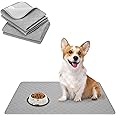 BINGPET Waterproof Dog Food Mat Non-Slip 2 Pcs,24" X 16" Anti-Slipextra Large Dog Food Mat for 2 Pack Dog Bowls,Absorbent Pet Feeding Mats Washable Pee Pads for Puppies Cats,Bone & Paw Pattern