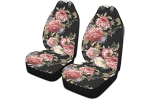 LONSANT Dark Vintage Floral Flowers Print Car Seat Covers Set of 2,Seamless Floral Pattern with Peonies Watercolor Universal 