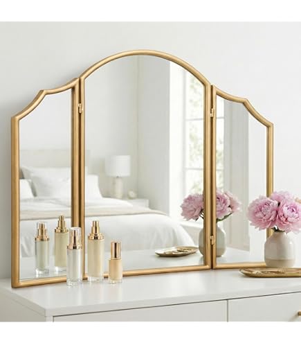 Amazon.com: QIUPAI Trifold Vanity Mirrors 3 Way,Gold Arched Mirror Vintage Antique Baroque Mantel Mirror with Ornate Metal Frame, Victorian Dress Wall Mirror for Entryway/Fireplace/Li 100x70cm : Home & Kitchen Amazon.com: QIUPAI Trifold Vanity Mirrors 3 Way,Gold Arched Mirror Vintage Antique Baroque Mantel Mirror with Ornate Metal Frame, Victorian Dress Wall Mirror for Entryway/Fireplace/Li 100x70cm : Home & Kitchen