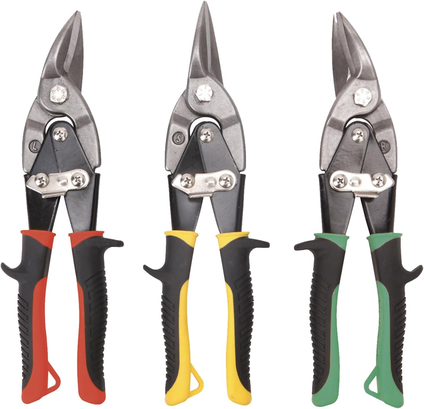 HURRICANE 3 Pcs Aviation Tin Snips Set, Metal Cutter Shear for Cut Sheet Metal Chrome Vanadium Steel, Straight Left and Right