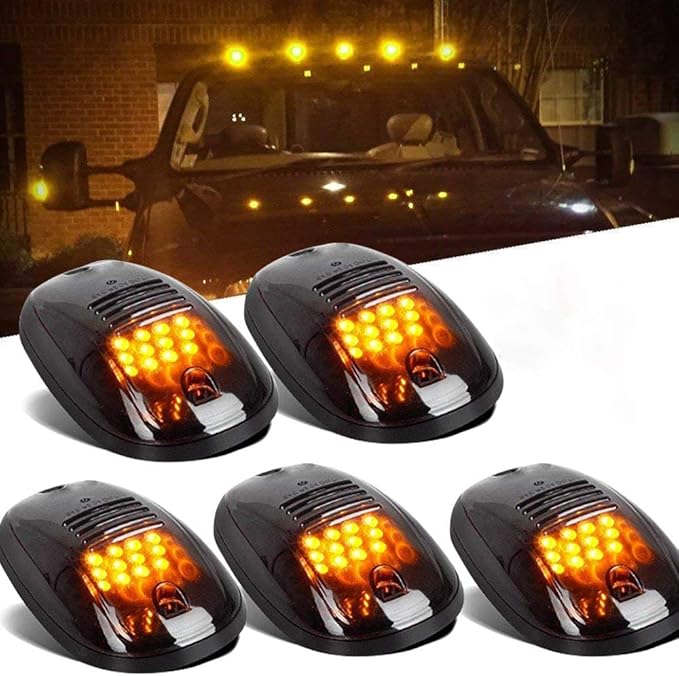 5pcs Amber LED Cab Marker Lights Smoke Cover 12 LED Roof