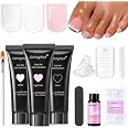 GlimightyX Kit de uñas de Polygel, blanco transparente, rosa con formas de | Kit básico, libre de hemoma y Tpo, 16 tamaños de
