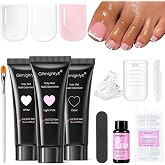 GlimightyX Kit de uñas de Polygel, blanco transparente, rosa con formas de | Kit básico, libre de hemoma y Tpo, 16 tamaños de