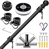 ZMTECH 6FT Flag Pole Kit with Solar Light – Outdoor Stainless Steel Pole Set for House Yard, Includes 180° Adjustable Flag Holder & Mounting Base, Tangle-Free Design, Black (Flag Not Included)