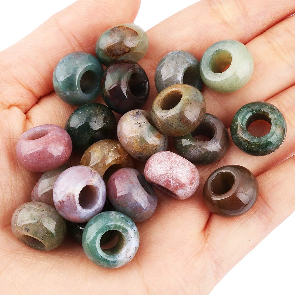 KYEYGWO Indian Agate Large Hole Polished Stone Loose Beads for Jewelry Making Rondelle Gemstone Beads for European Charm Bracelet Pack of 20 - Image 3