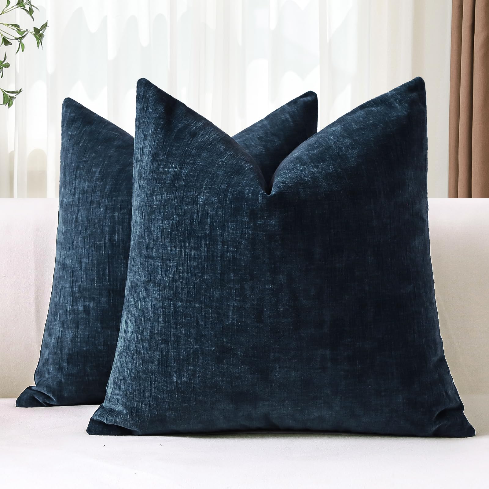 JOTOM Set of 2 Cushion Covers 40x40 cm Soft Chenille Navy Blue Decorative Throw Pillow Covers 16x16 Inch Square Cushion Case Solid Pillowcases for Couch Sofa Living Room Bed Home Decor (Navy Blue)