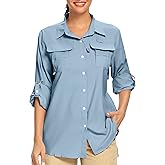 Womens UPF 50+ UV Sun Protection Safari Shirts Long Sleeve Outdoor Cool Quick Dry Fishing Hiking Gardening Shirts