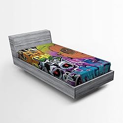Ambesonne Urban Graffiti Fitted Sheet, Hip Hop