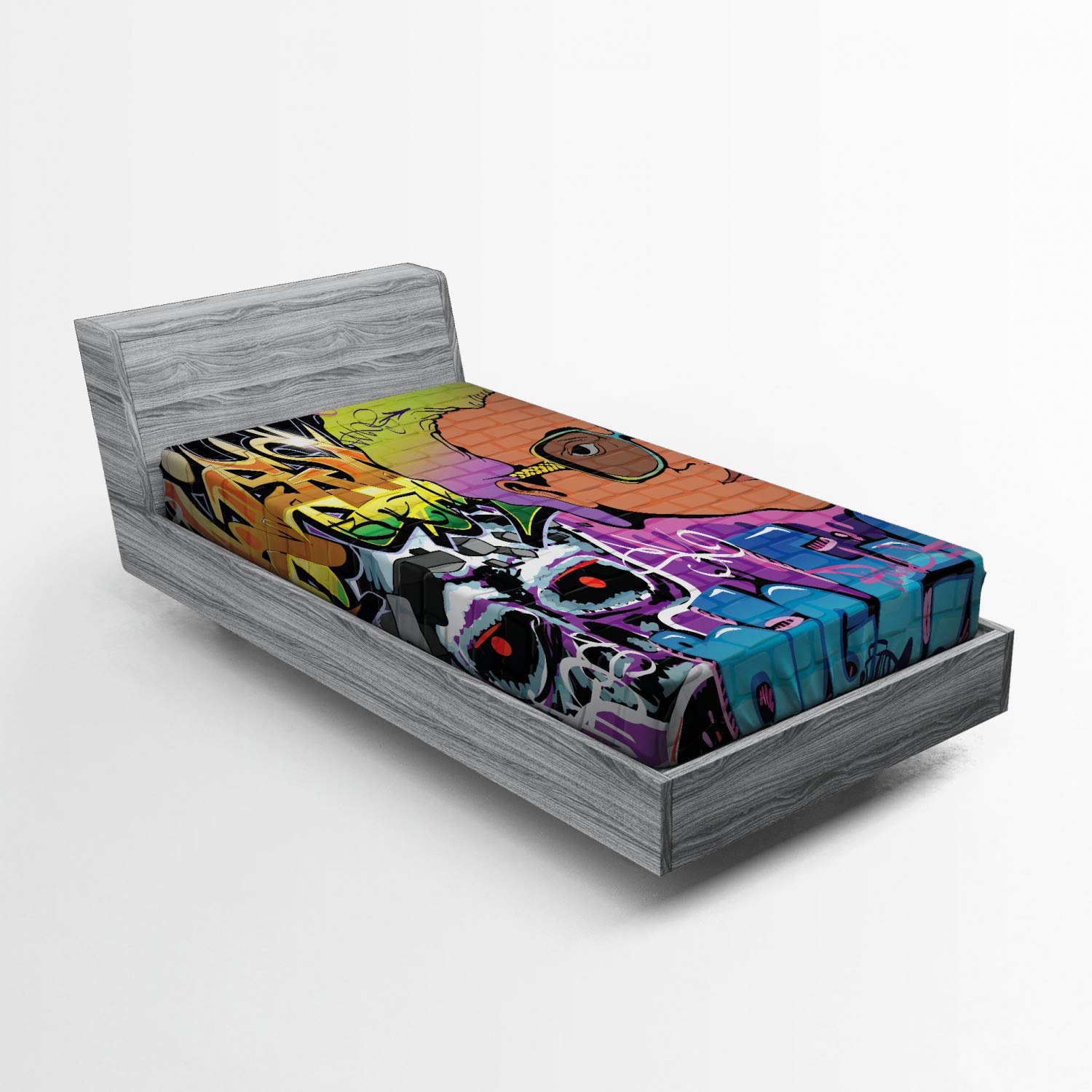 Ambesonne Urban Graffiti Fitted Sheet, Hip Hop