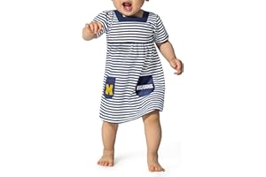 Little King NCAA Infant Girls Short Sleeve Striped Dress with Pockets-100% Cotton-Sizes 6M, 12M and 18M