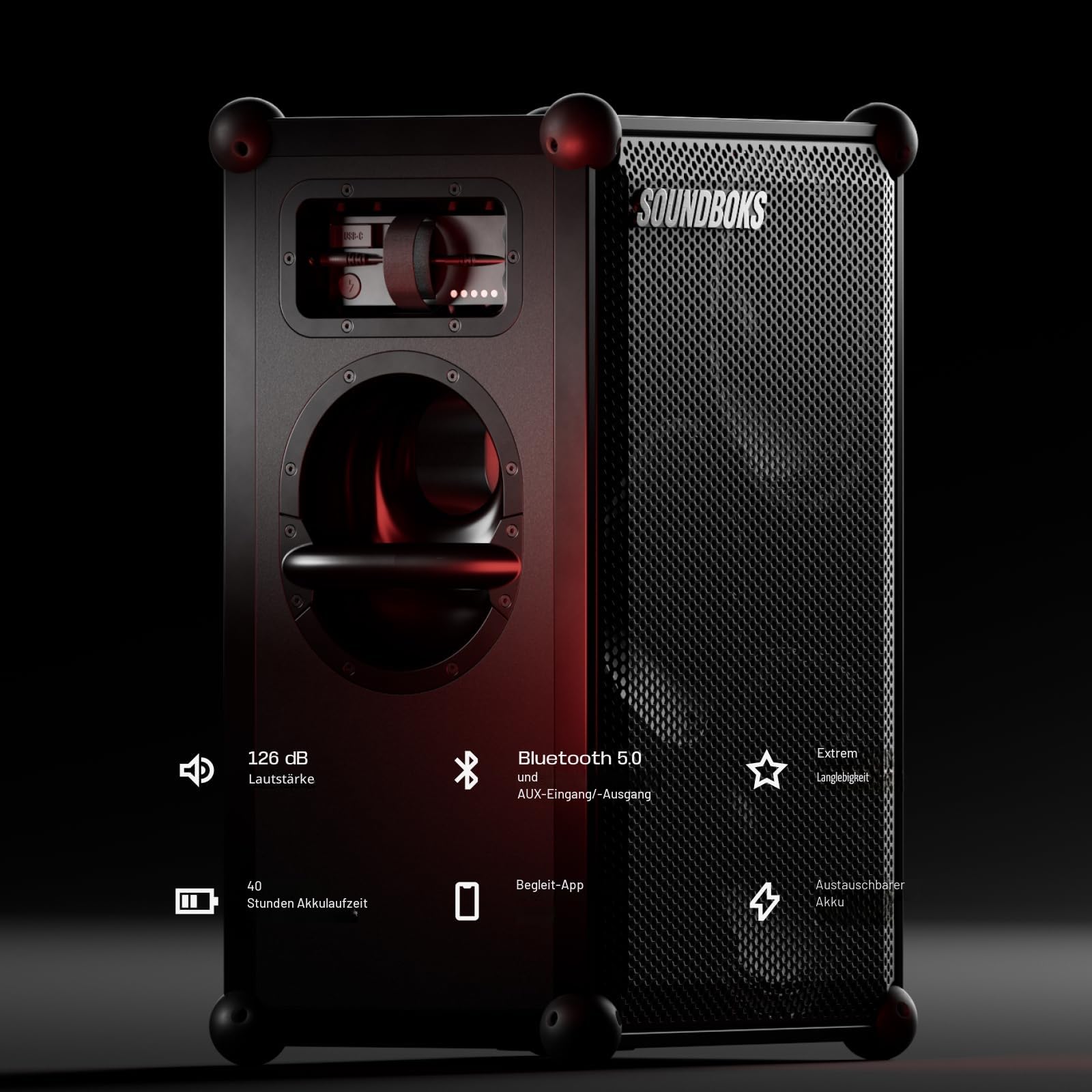 SOUNDBOKS 4 - Bluetooth Performance Speaker - USB-C-Aufladung Akku - Lautester Party Lautsprecher mit 40 Stunden Akku - Kabelloser und tragbarer Lautsprecher - Designed in Dänemark - 126dB (Schwarz) 2
