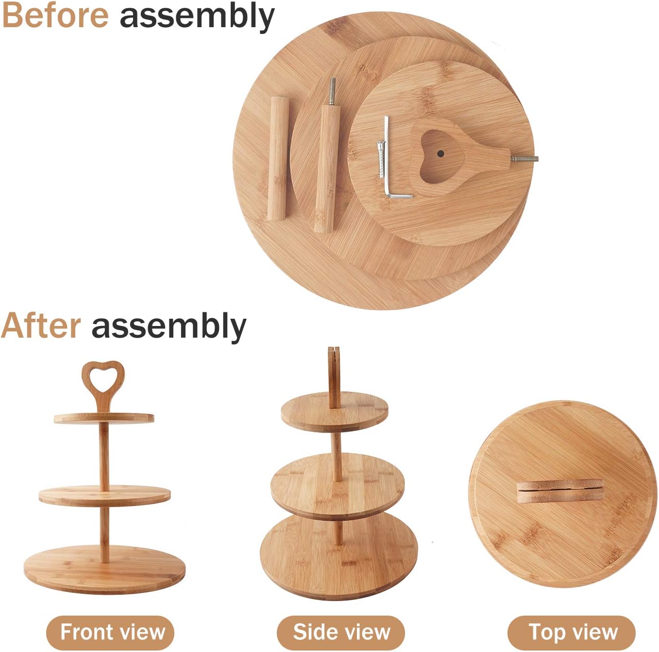 3-Tier Wooden Cake Stand, Serving Stand Fruit Plate Party Food Server Display for Cookies Sweets, Pastry, Baked Goods - Image 3