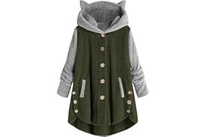 YUTANRAL Fleece Jacket Women Cute Cat Ear Fuzzy Hoodies Fall Winter Coats Oversized Lightweight Button Down Cardigan Pajama