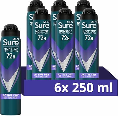 Sure Men Nonstop Protection Active Dry Antiperspirant Body Spray 250 ml Pack of