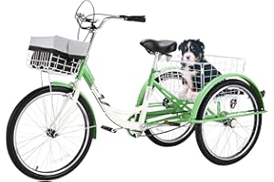 VIRIBUS BIKES VIRIBUS Tricycle for Adults, Adult Tricycles for Women Men with Front & Rear Detachable Wheeled Baskets, 3 Wheel Bikes for Adults Seniors 1 Speed, 400 lb. Capacity Three Wheel Bicycle, 26 inch