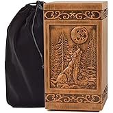 KIMNAG Wooden Cremation Urn for Human Wood Ashes Decorative Box Funeral Urns for Adult Male Female with Satin Bag Burial or Memorial Keepsake (Wolf (XL) 250lbs)