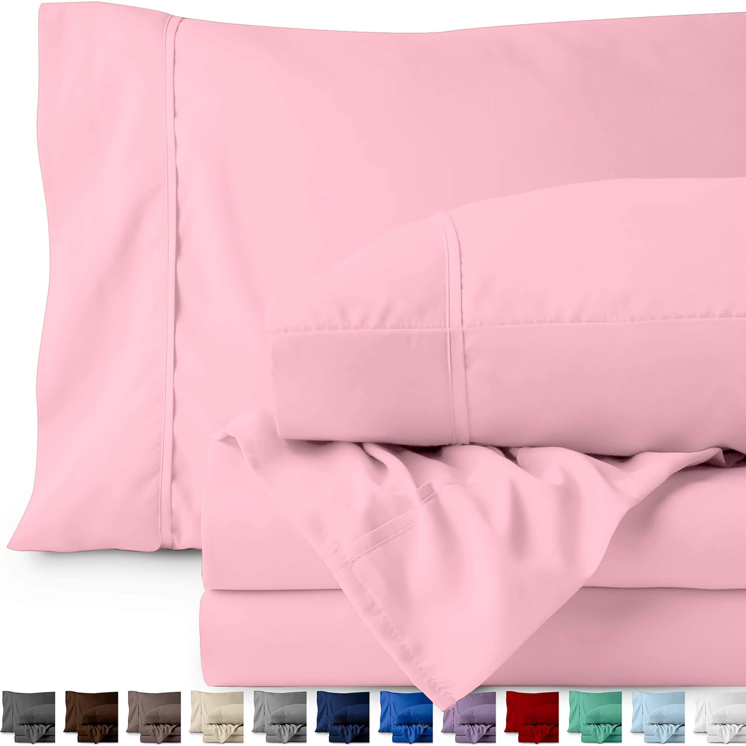 Bare Home Twin XL Sheet Set - College Dorm Size - Premium 1800 Ultra-Soft Microfiber Sheets Twin Extra Long - Double Brushed - Hypoallergenic - Wrinkle Resistant (Twin XL, Light Pink)